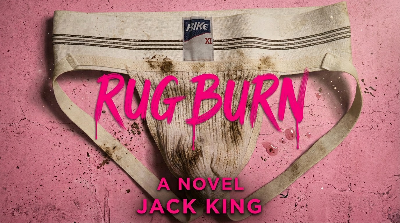 Rug Burn — MM sports romance novel by Jack King, two rugby players in muddy white shorts